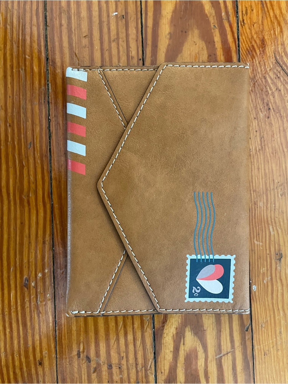 Fossil Tan Envelope Card Wallet with Red & White Accent